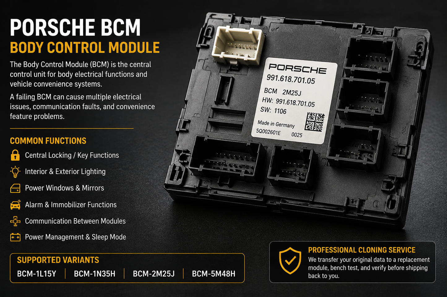 Porsche BCM Body Control Module Cloning Service – 1L15Y, 1N35H, 2M25J & 5M48H