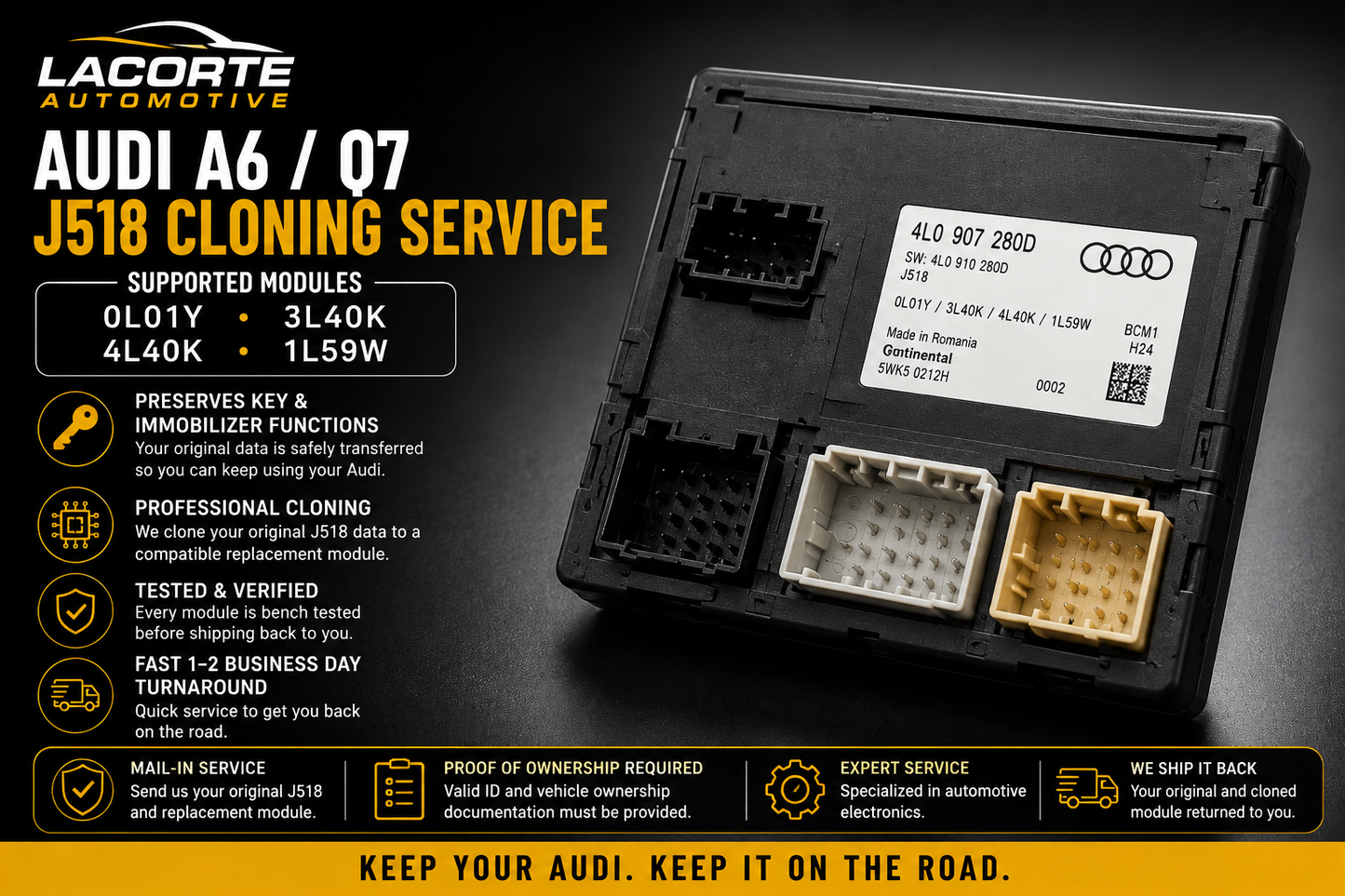 Audi A6 / Q7 J518 Cloning Service – 0L01Y, 3L40K, 4L40K & 1L59W