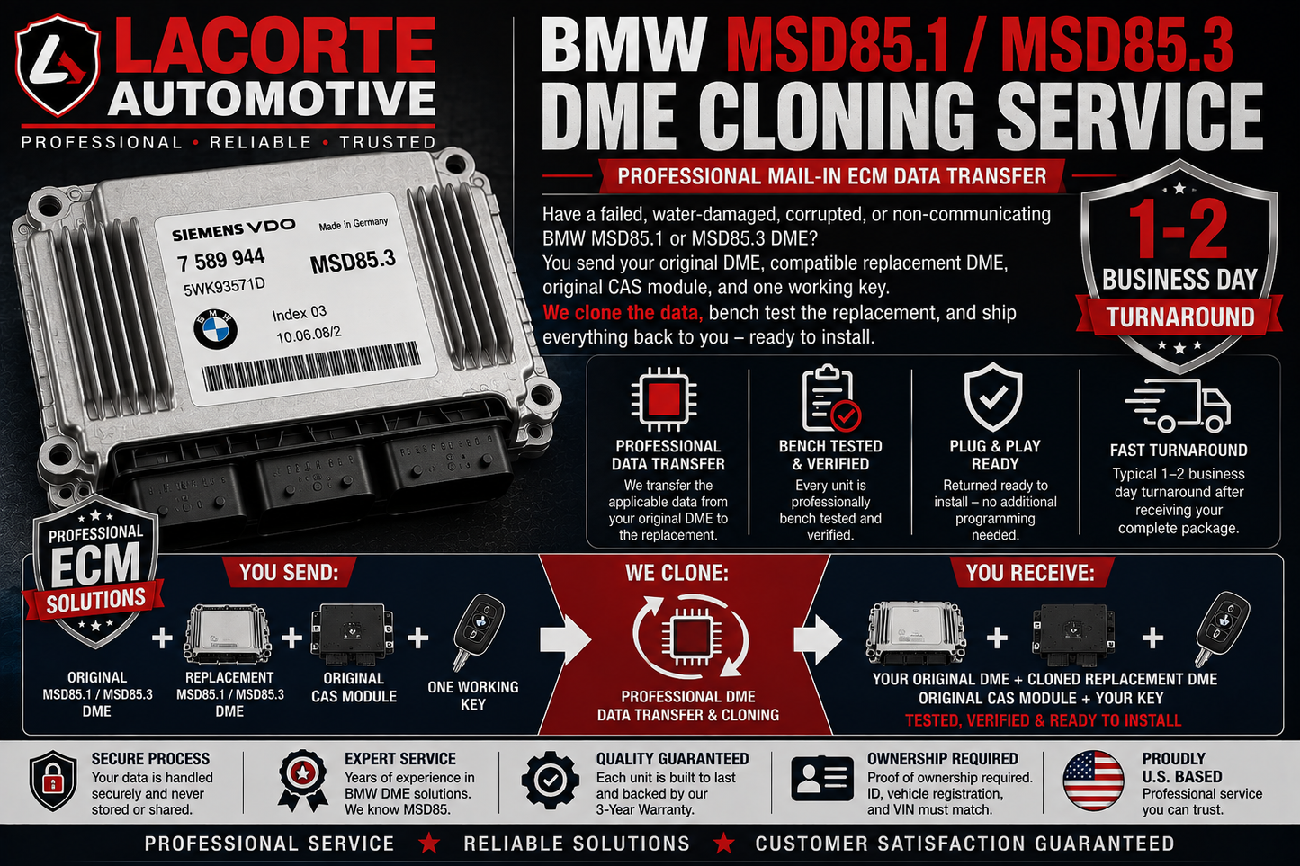 BMW MSD85.1 / MSD85.3 DME Cloning Service | Professional Mail-In ECM Data Transfer