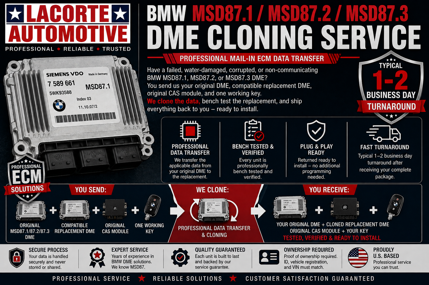 BMW MSD87.1 / MSD87.2 / MSD87.3 DME Cloning Service | Professional Mail-In ECM Data Transfer