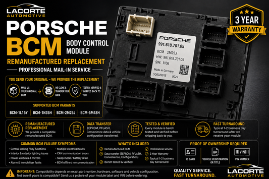 Porsche BCM Remanufactured Replacement & Data Transfer – 3-Year Warranty