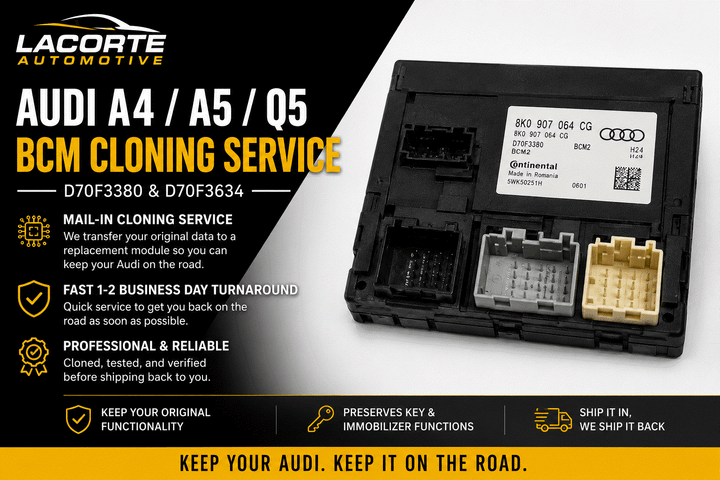 Audi BCM cloning service for A4 A5 Q5 modules D70F3380 D70F3634 by Lacorte Automotive