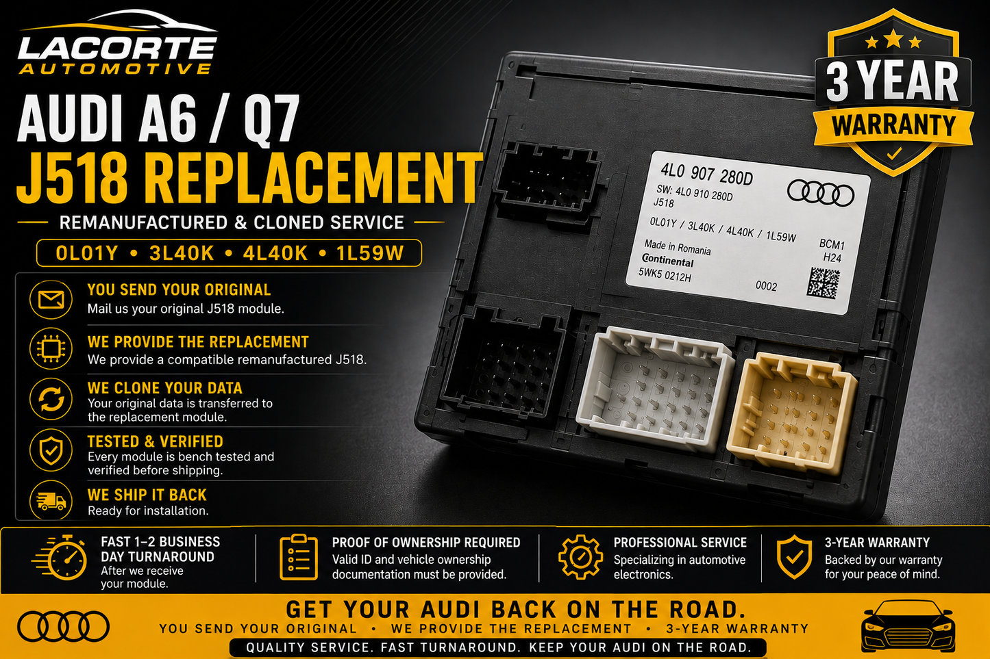 Audi A6 / Q7 J518 Remanufactured & Cloned Replacement – 3-Year Warranty