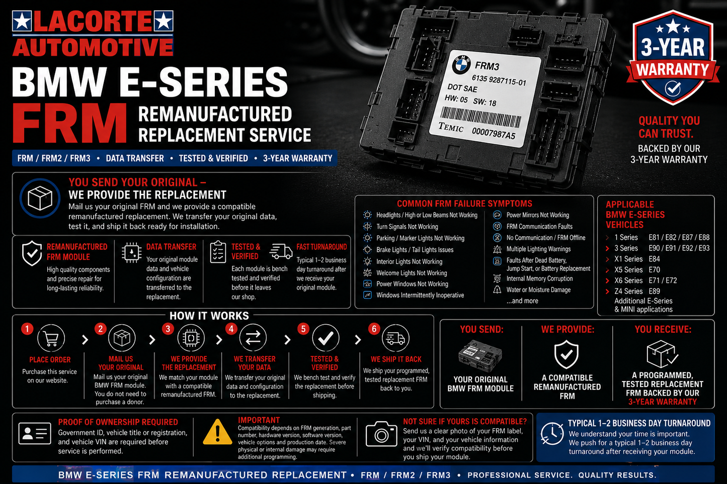 BMW E-Series FRM Remanufactured Replacement – FRM / FRM2 / FRM3 | 3-Year Warranty