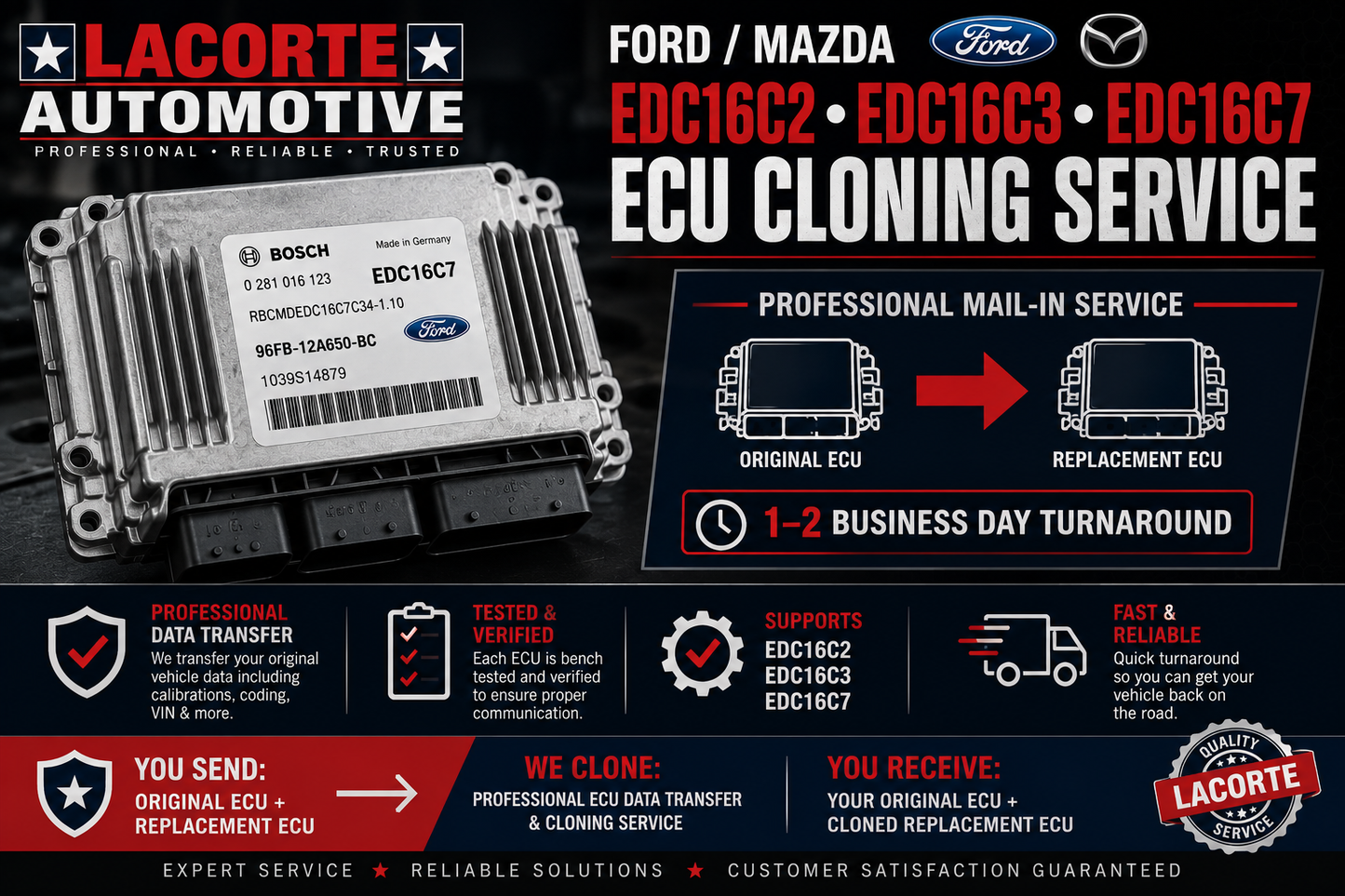 Ford / Mazda Bosch EDC16C2 / EDC16C3 / EDC16C7 ECU Cloning Service | Mail-In Data Transfer
