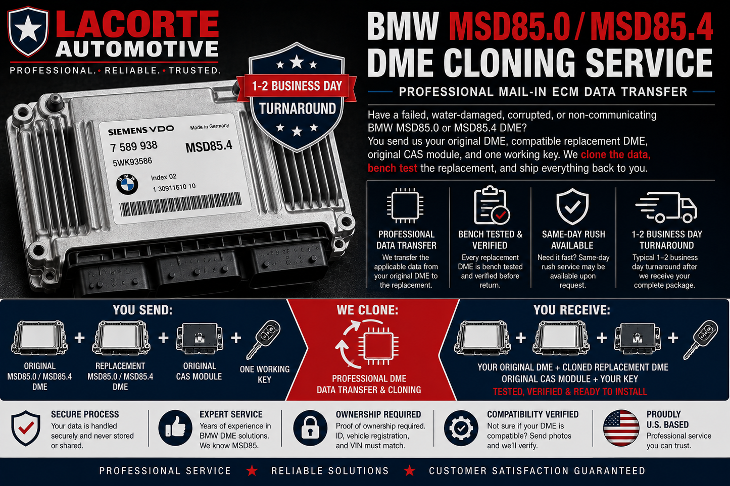 BMW MSD85.0 / MSD85.4 DME Cloning Service – Professional Mail-In ECM Data Transfer