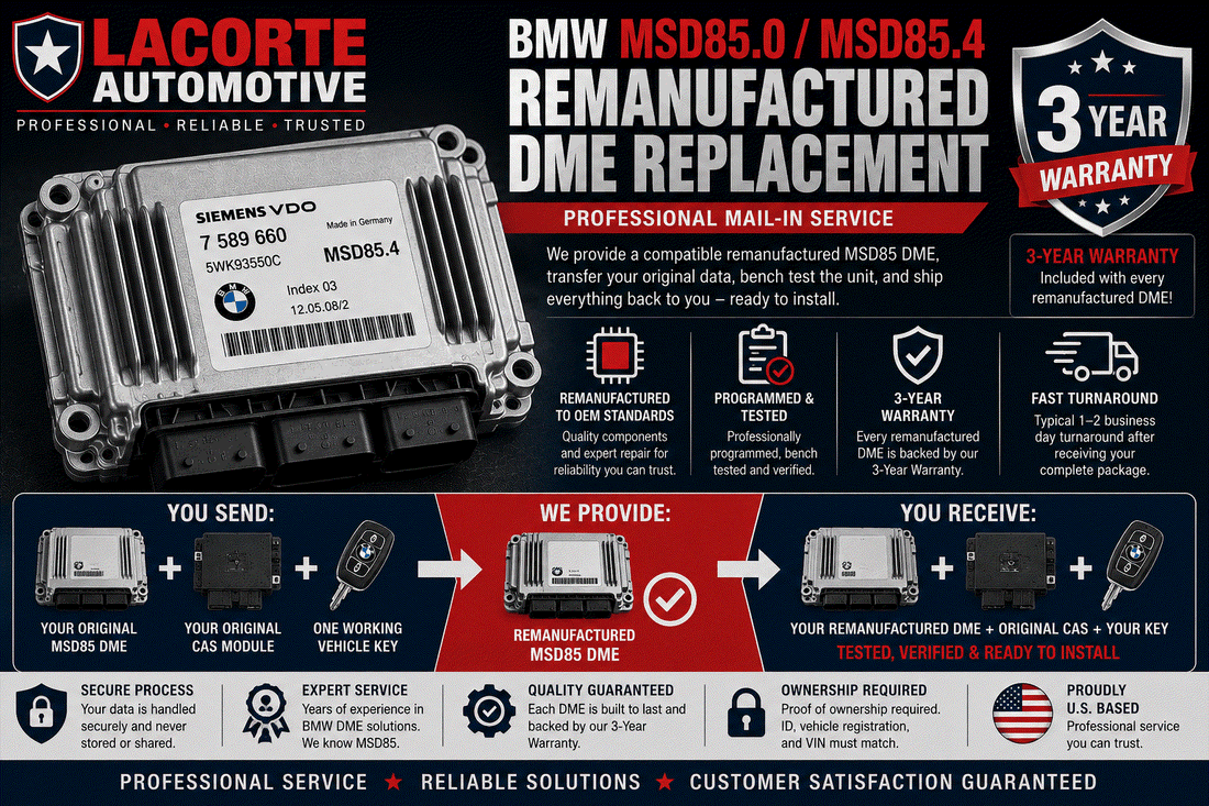 BMW MSD85.0 / MSD85.4 Remanufactured DME Replacement | Programmed & Tested | 3-Year Warranty