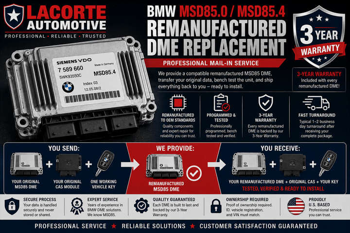 BMW MSD85.0 / MSD85.4 Remanufactured DME Replacement | Programmed & Tested | 3-Year Warranty