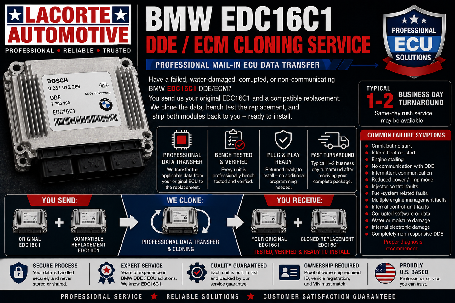 BMW EDC16C1 DDE/ECM Cloning Service | Professional Mail-In ECU Data Transfer