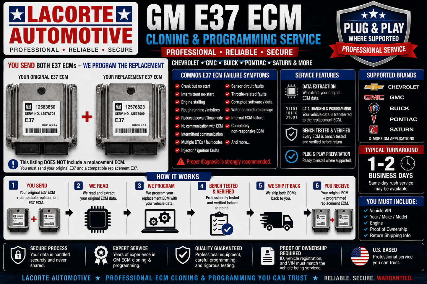 GM E37 ECM Cloning & Programming Service – Chevrolet GMC Buick Pontiac Saturn Plug & Play