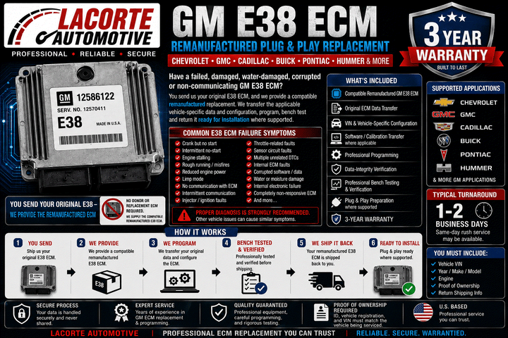 GM E38 ECM Remanufactured Plug & Play Replacement