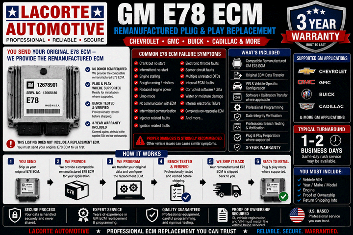 GM E78 ECM Remanufactured Plug & Play Replacement