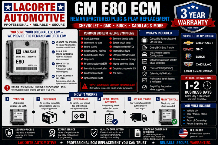 GM E80 ECM Remanufactured Plug & Play Replacement