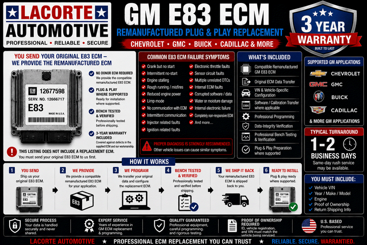GM E83 ECM Remanufactured Plug & Play Replacement