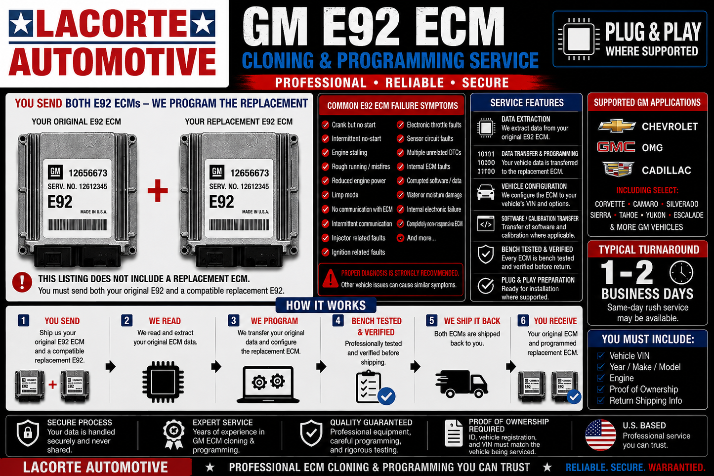 GM E92 ECM Cloning & Programming Service – Chevrolet GMC Cadillac Corvette Camaro Plug & Play