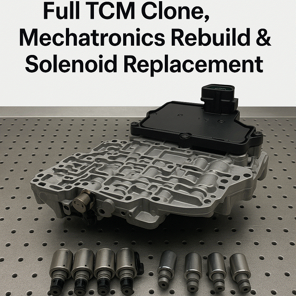 Mercedes NAG1 722.6 TCM mechatronics valve body rebuild and cloning service with new solenoids and bench testing