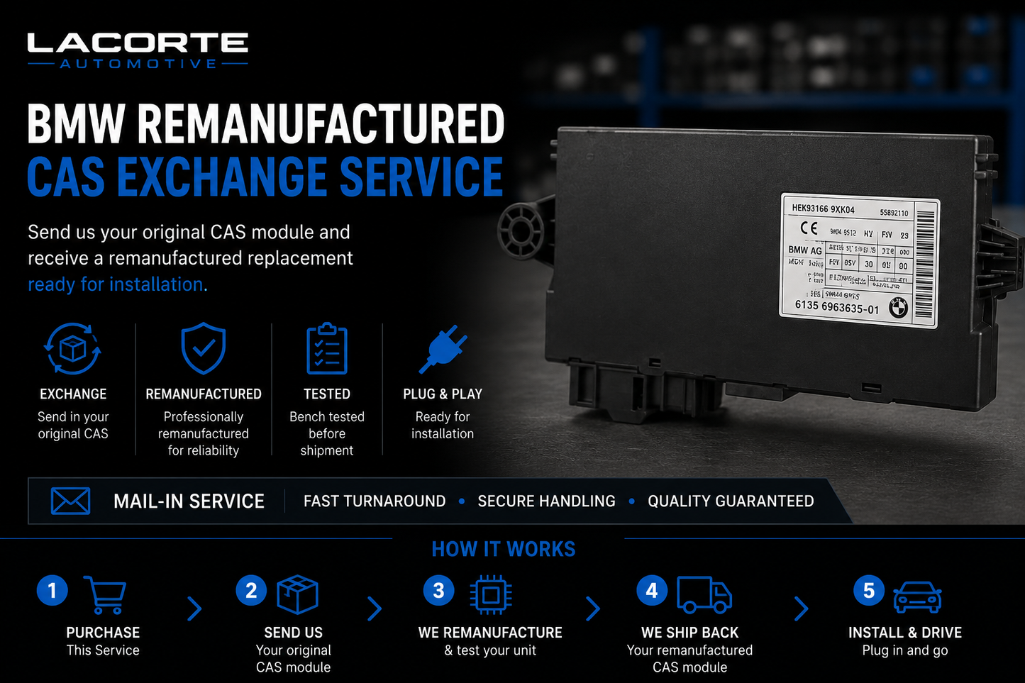 BMW Remanufactured CAS Exchange Service | Original CAS Required | Plug & Play Replacement