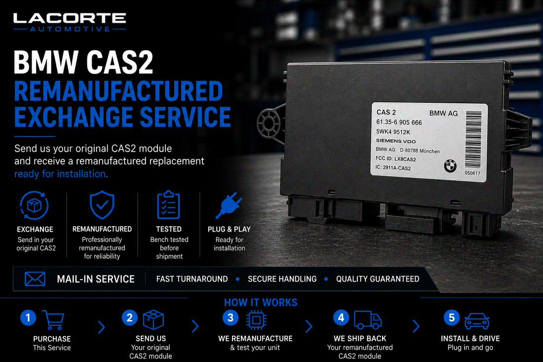 BMW CAS2 remanufactured exchange module for BMW E-Series with plug-and-play replacement