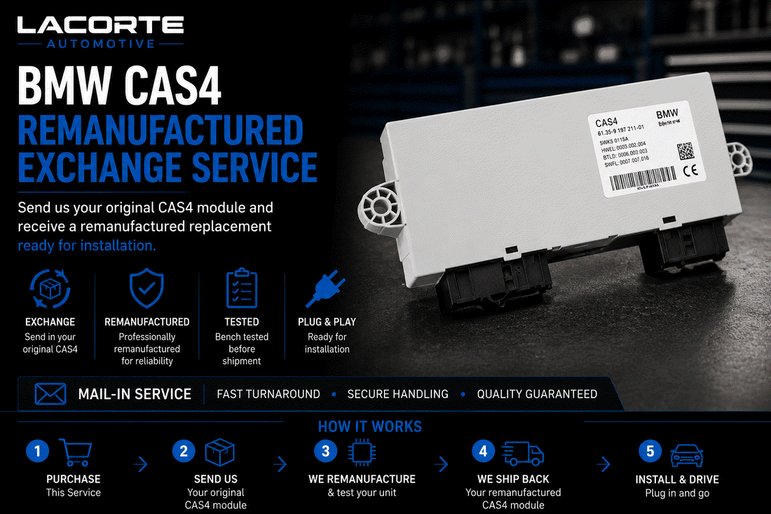 BMW CAS4 remanufactured exchange module for plug-and-play BMW immobilizer replacement