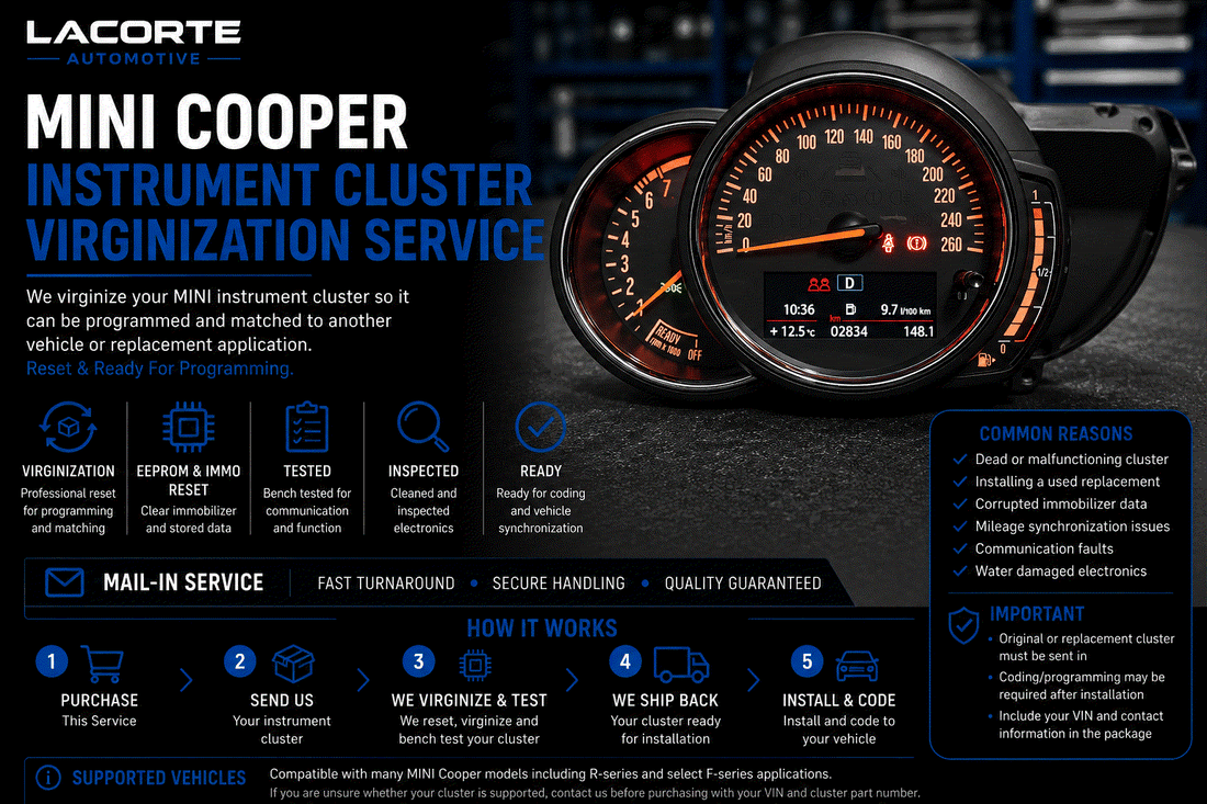MINI Cooper instrument cluster reset and virginization service ready for programming