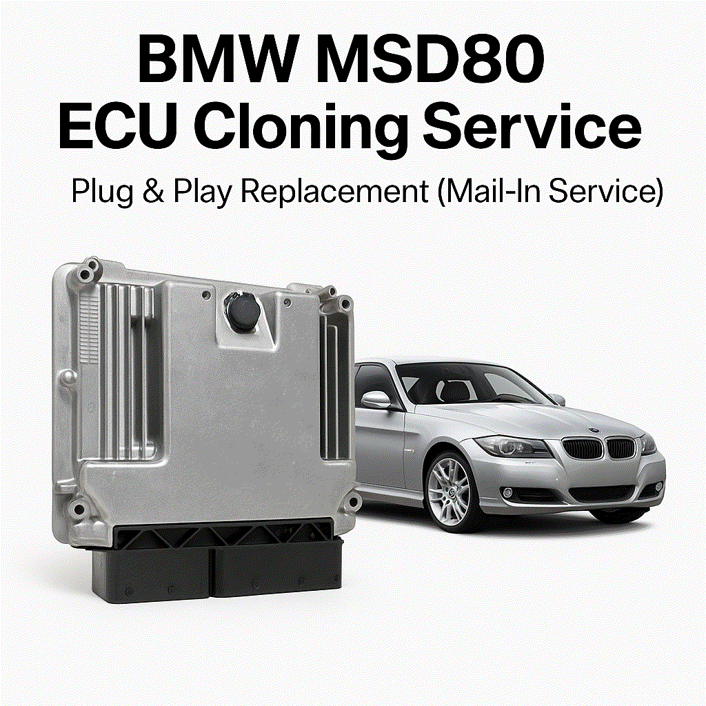 BMW MSD80 ECU unit showing plug-and-play cloning service for N54 engine models