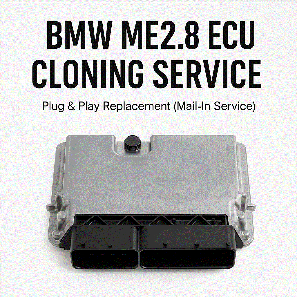 BMW ME2.8 ECU cloning service showing Bosch ME2.8 engine control unit for plug-and-play replacement