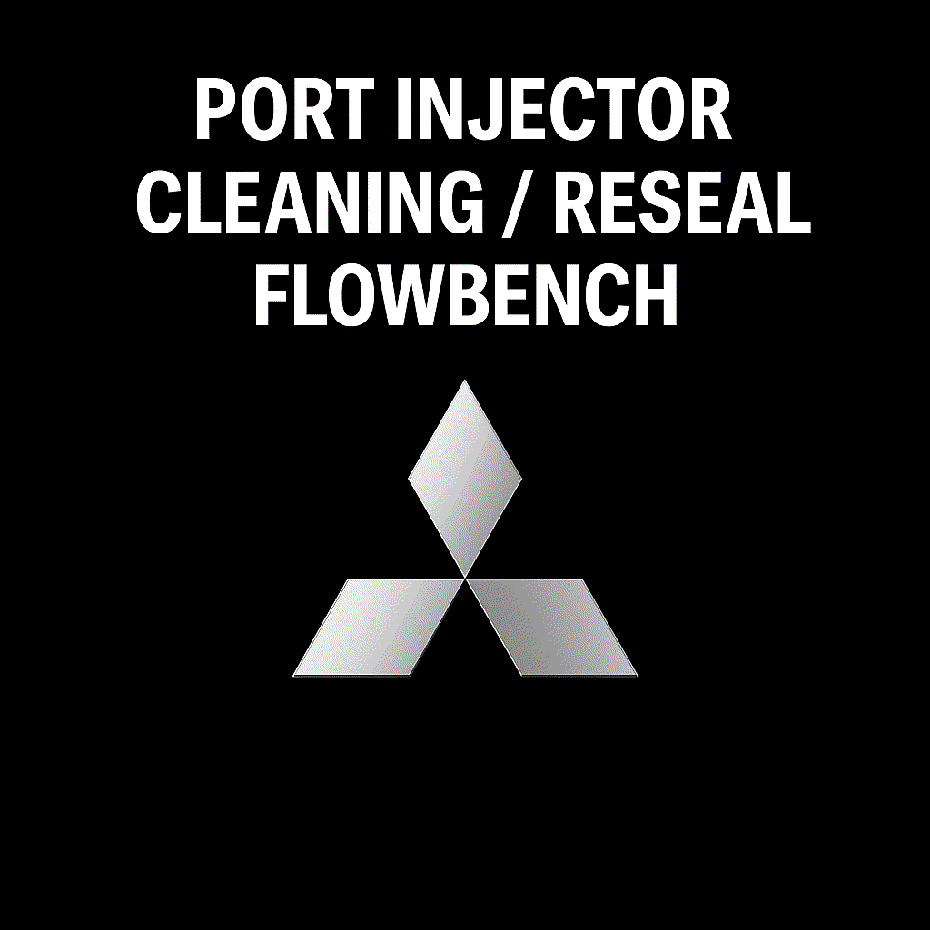 Close-up of Mitsubishi port fuel injectors for testing and cleaning service