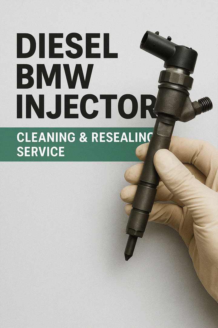 BMW diesel injectors disassembled for ultrasonic cleaning and testing at LaCorte Automotive service center