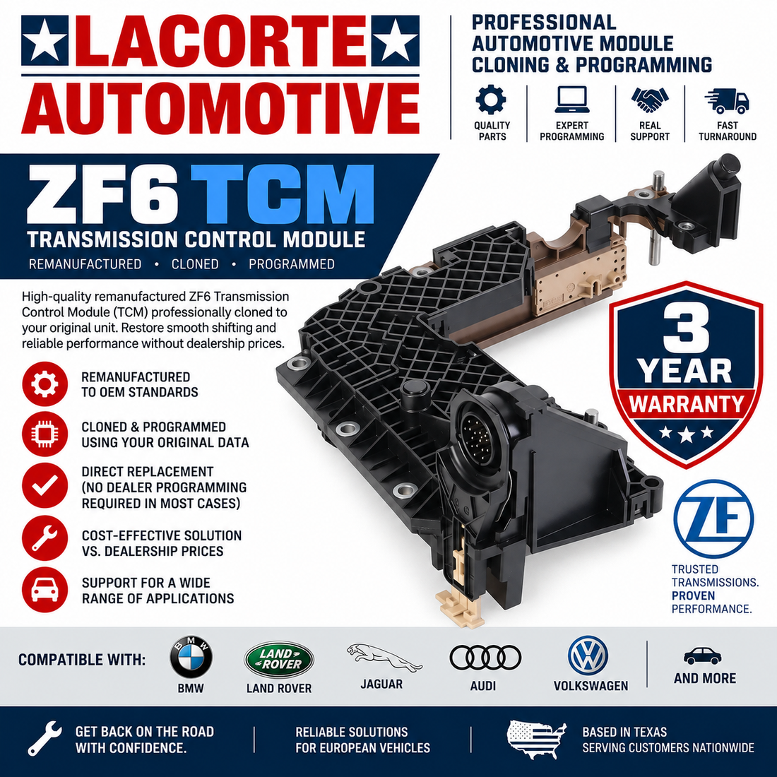 Remanufactured ZF6 Transmission Control Module (TCM) – Cloned & Programmed – 3 Year Warranty