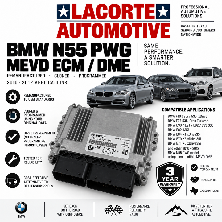 BMW N55 PWG MEVD ECM -Remanufactured & Cloned – 3 Year Warranty