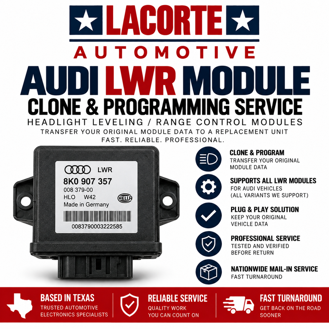 Audi LWR Headlight Leveling Module Clone & Programming Service