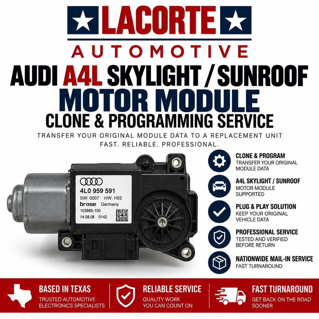Audi A4L Skylight / Sunroof Motor Module Clone & Programming Service