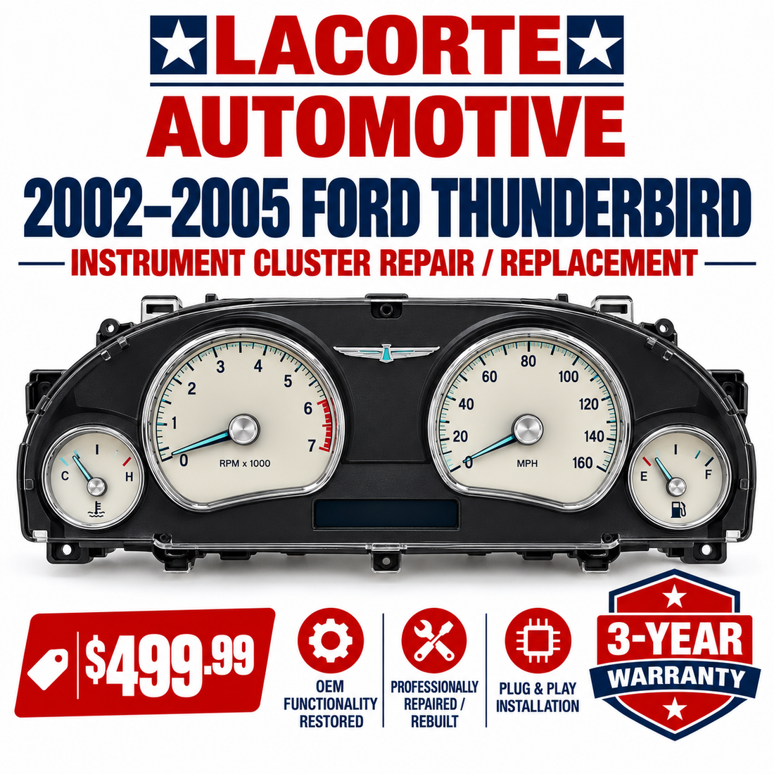 2002–2005 Ford Thunderbird Instrument Cluster Repair or Replacement | 3-Year Warranty