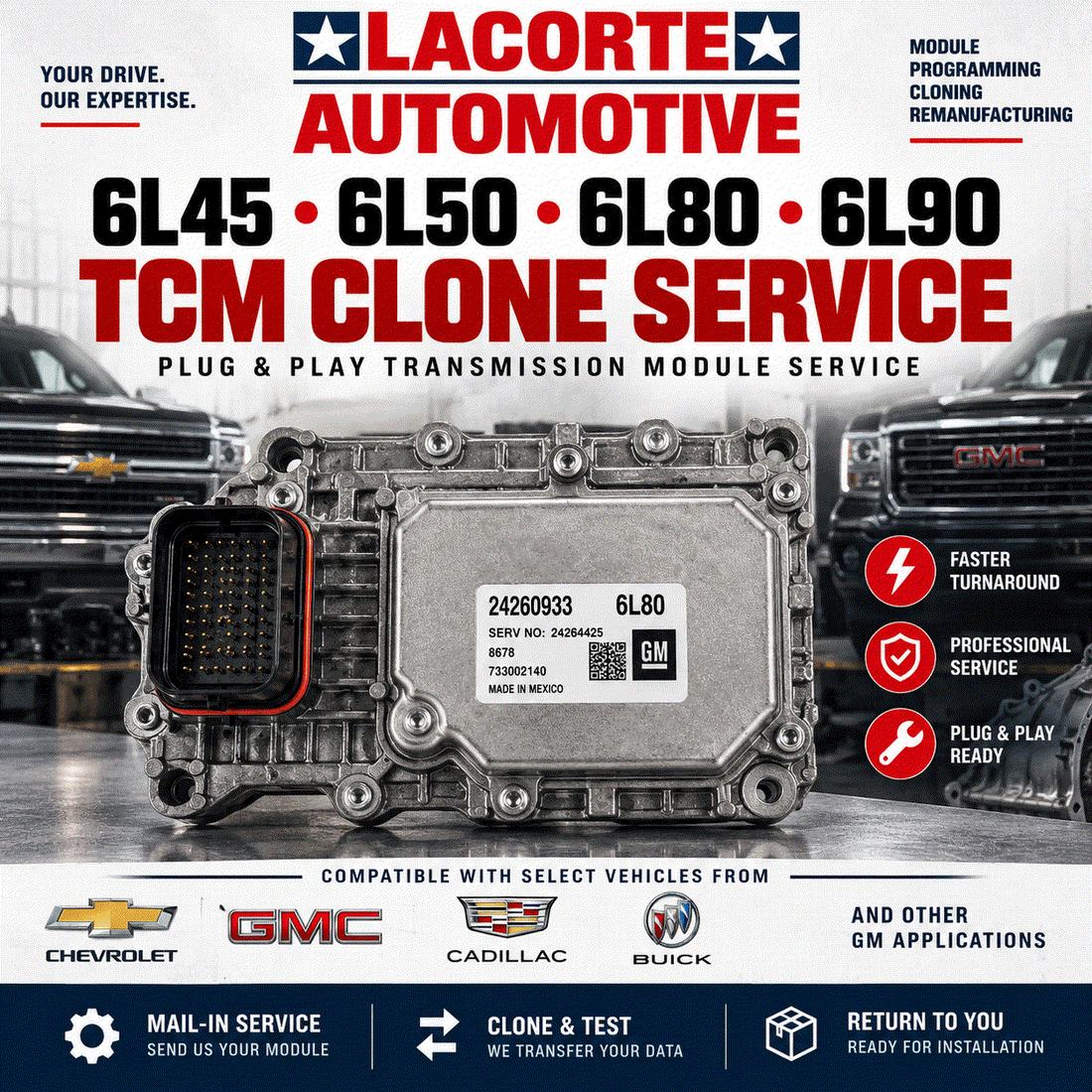 GM 6L45 / 6L50 / 6L80 / 6L90 TCM Clone Service | Plug & Play Transmission Module Programming