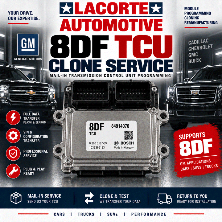 GM 8DF TCU Clone Service mail-in transmission control module programming by LaCorte Automotive