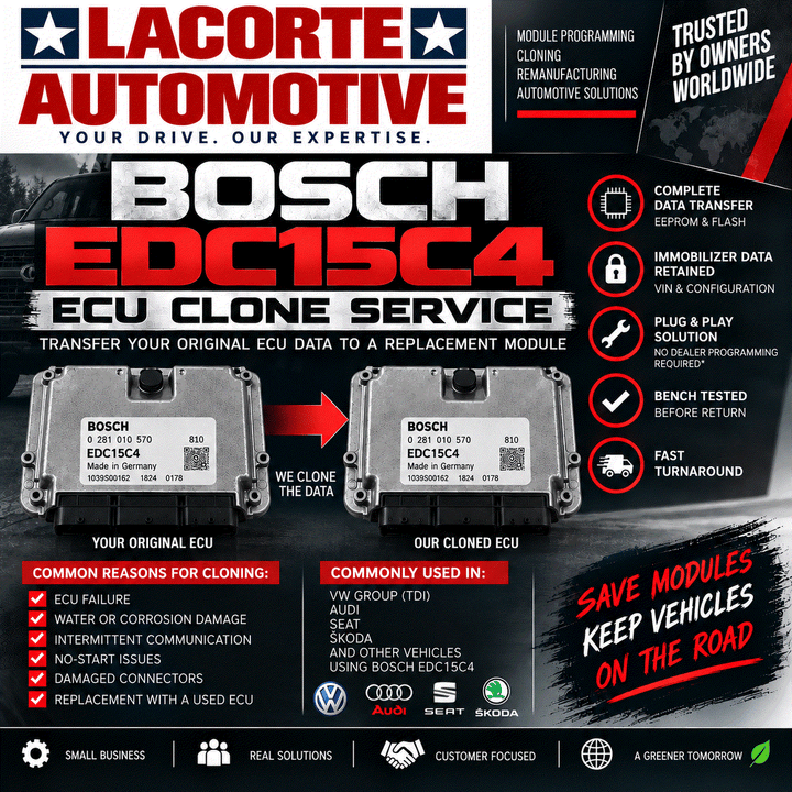 Bosch EDC15C4 ECU cloning service for vehicle ECU data transfer and programming