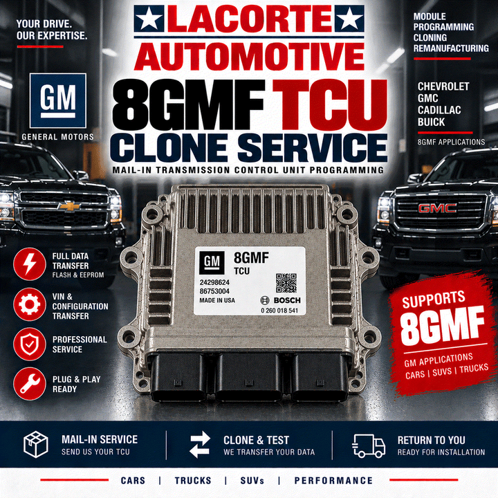 8GMF TCU Clone Service mail-in transmission control unit programming and data transfer