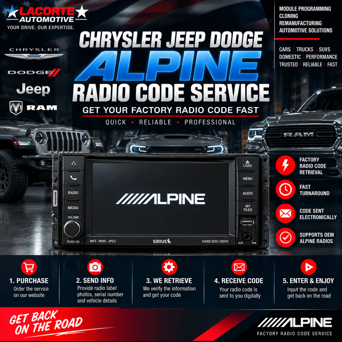 Chrysler Jeep Dodge Alpine Radio Code Service | Anti-Theft Unlock Code