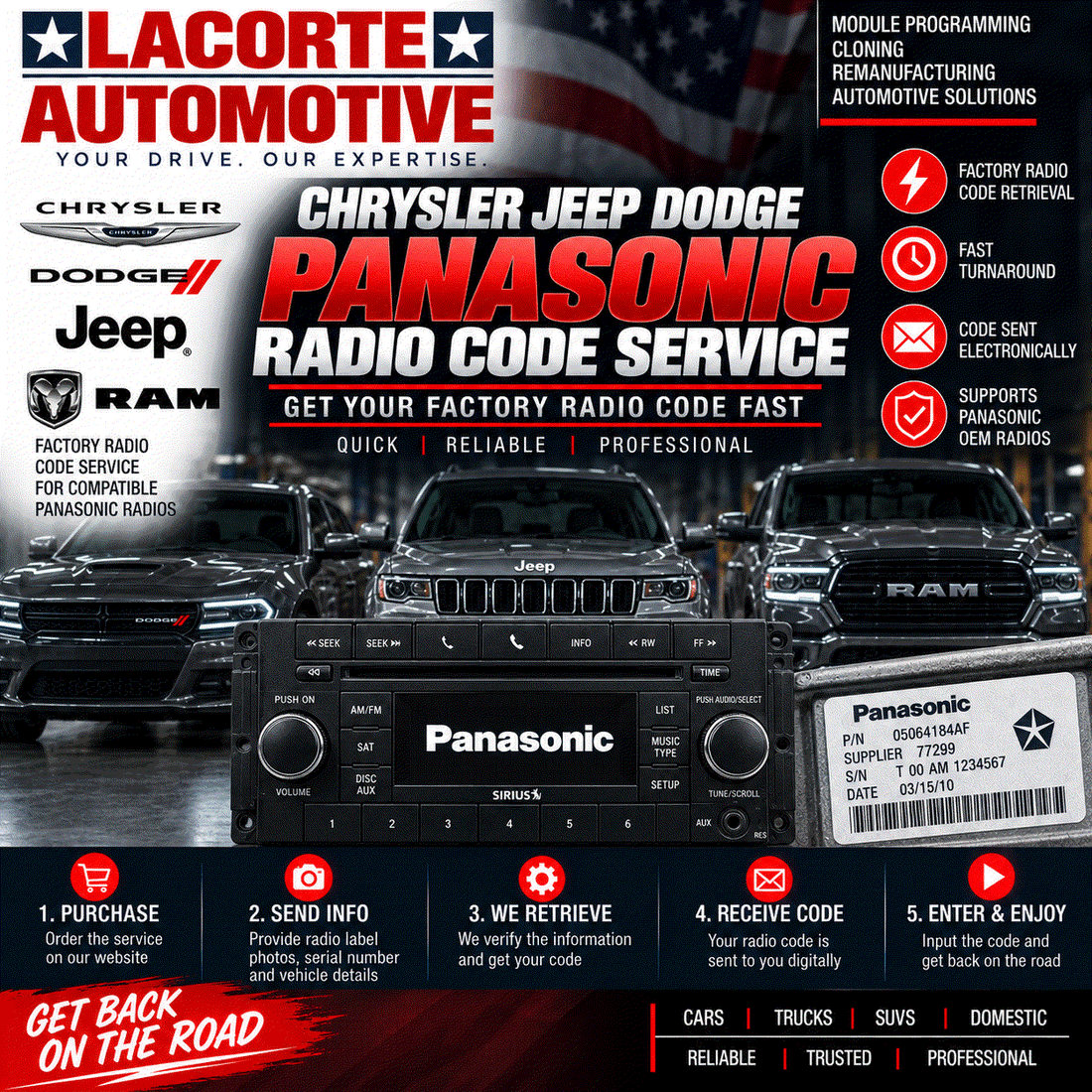 Chrysler Jeep Dodge Panasonic Radio Code Service | Factory Anti-Theft Code Retrieval