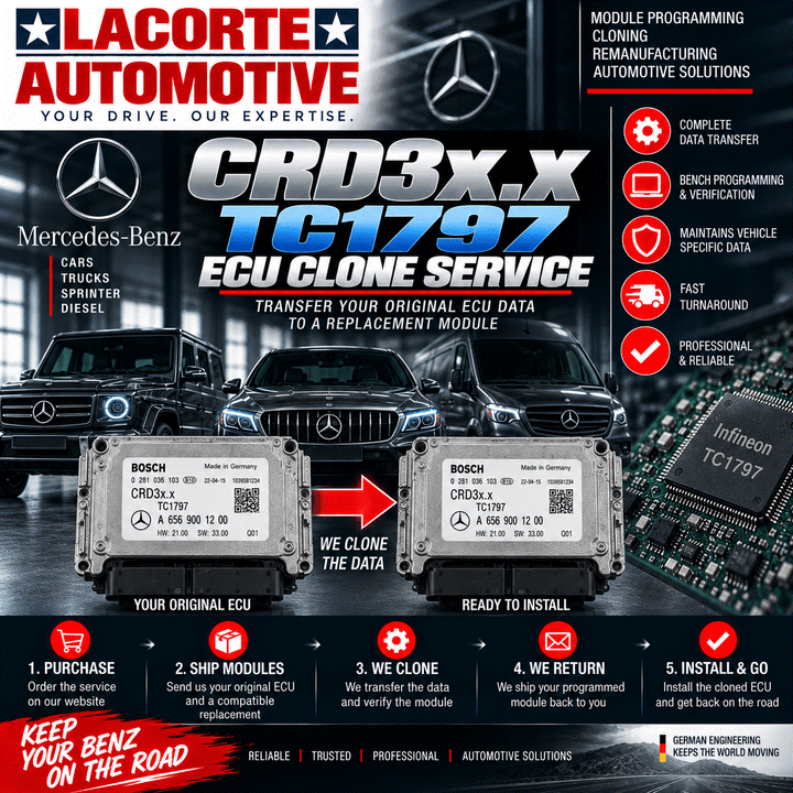 Mercedes-Benz CRD3x.x TC1797 ECU clone service mail-in programming module transfer LaCorte Automotive