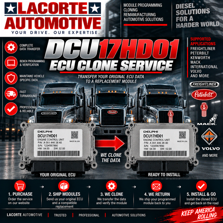 DCU17HD01 ECU Clone Service for Delphi diesel and heavy-duty vehicle engine control module programming and data transfer