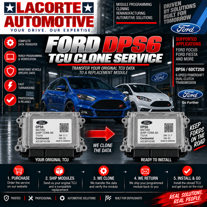 Ford DPS6 TCU and replacement module for transmission control cloning service by LaCorte Automotive