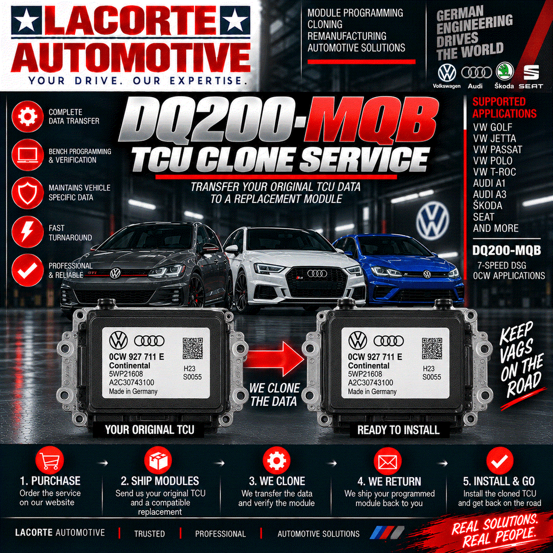 Volkswagen / Audi DQ200-MQB TCU Clone Service | DSG Transmission Control Module Programming