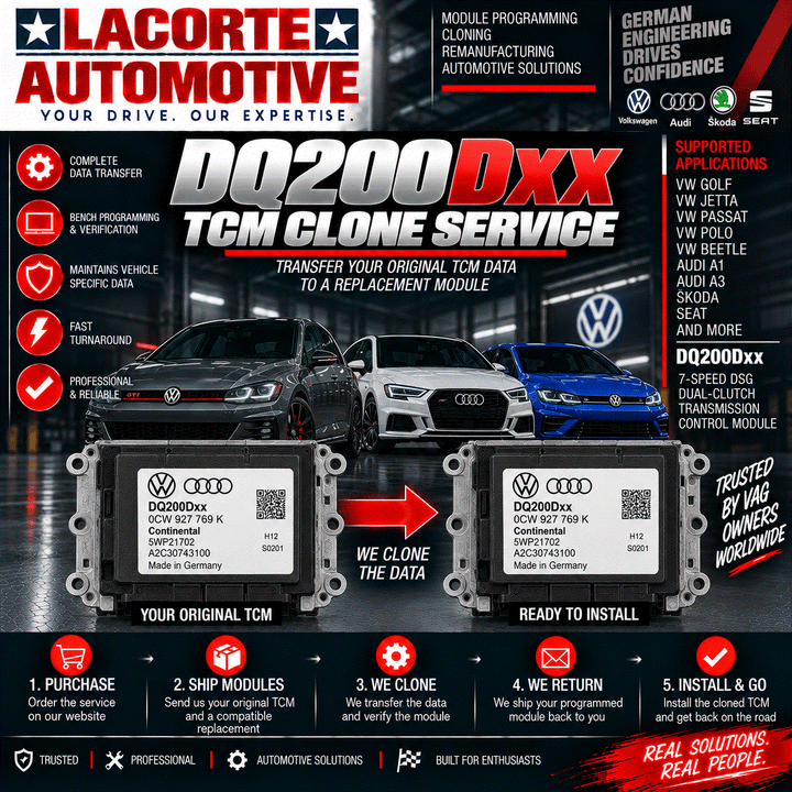 Volkswagen Audi DQ200Dxx TCM cloning and programming service for DSG transmission control modules