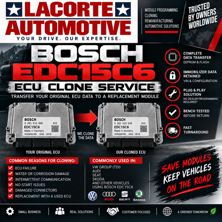 Bosch EDC15C6 ECU Cloning Service mail-in programming with original and replacement ECU modules