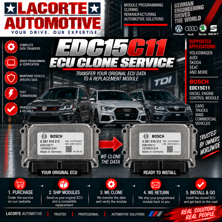 Bosch EDC15C11 ECU clone service for mail-in ECM programming and data transfer