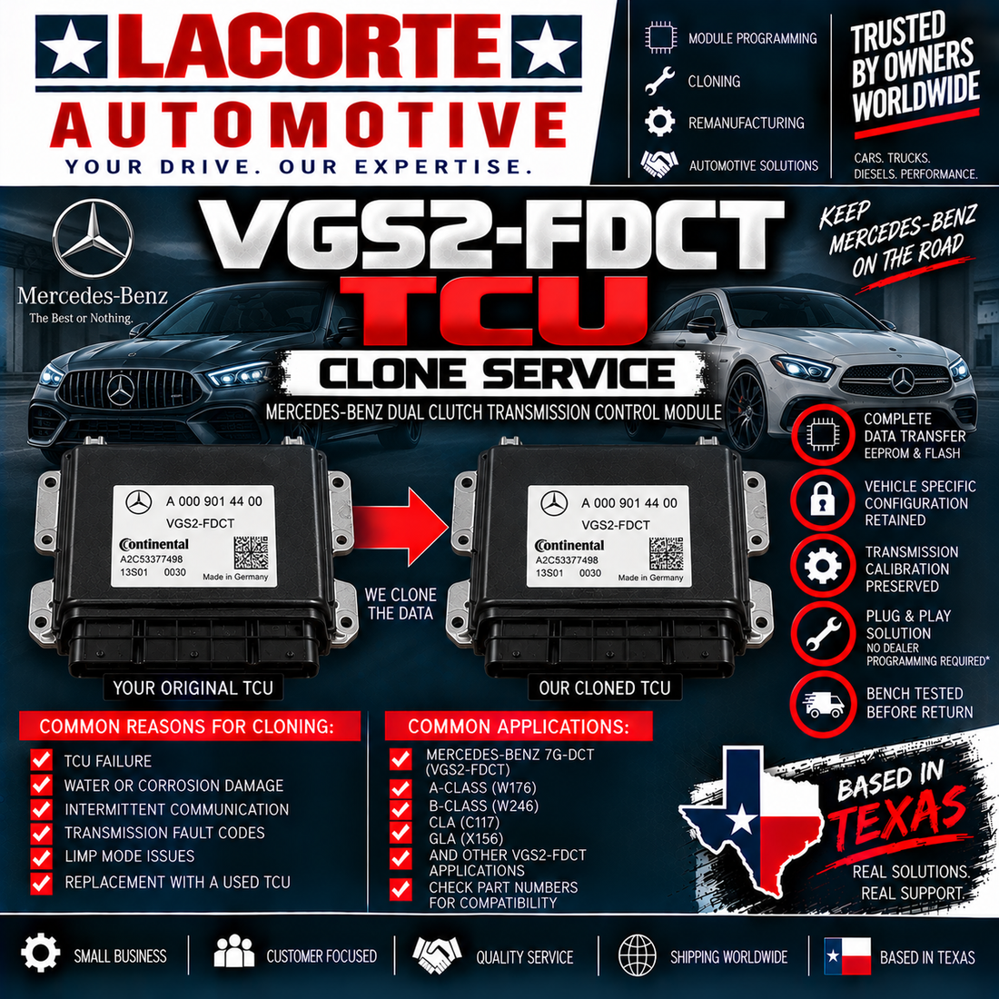 Mercedes-Benz VGS2-FDCT TCU Clone Service | Mail-In Transmission Programming