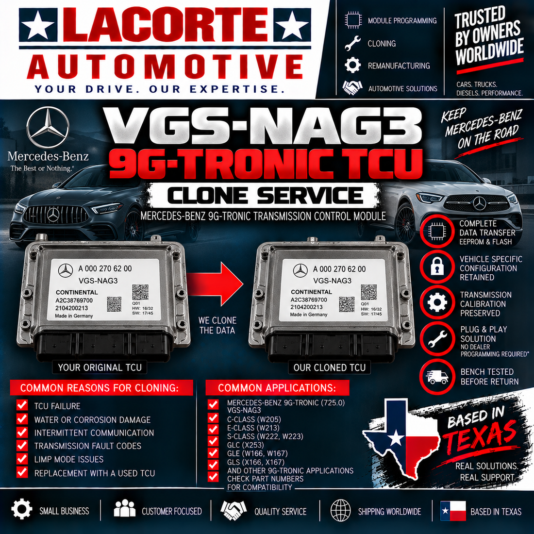 Mercedes-Benz VGS-NAG3 9G-TRONIC TCU Clone Service | Mail-In Programming