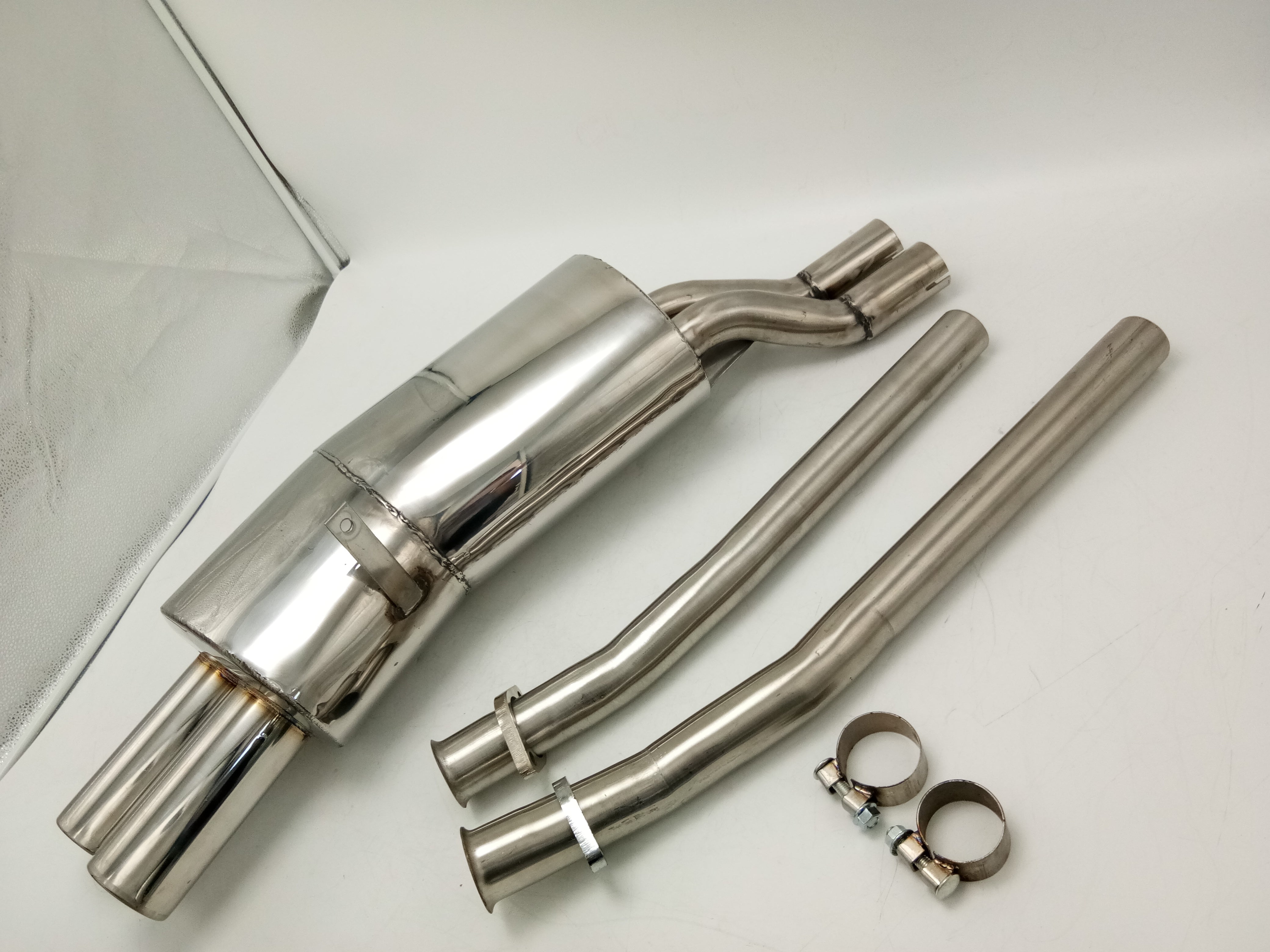 BMW E36 325i stainless steel dual tip catback exhaust system installed on car