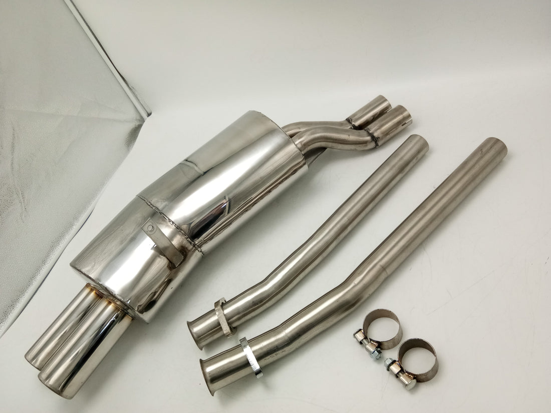 BMW E36 325i stainless steel dual tip catback exhaust system installed on car